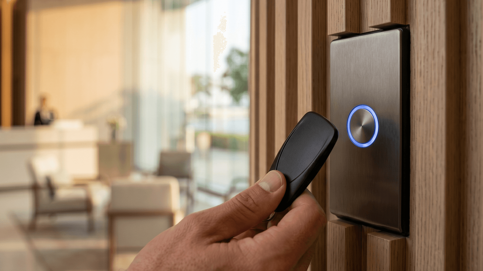 Resident key fob at a building access reader for a Dubai Creek Harbour parking and access guide